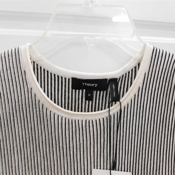 New Theory Canelis St $255rt Eggshell Black Striped Sleeveless‎ Knit Top sz M - Picture 3 of 5
